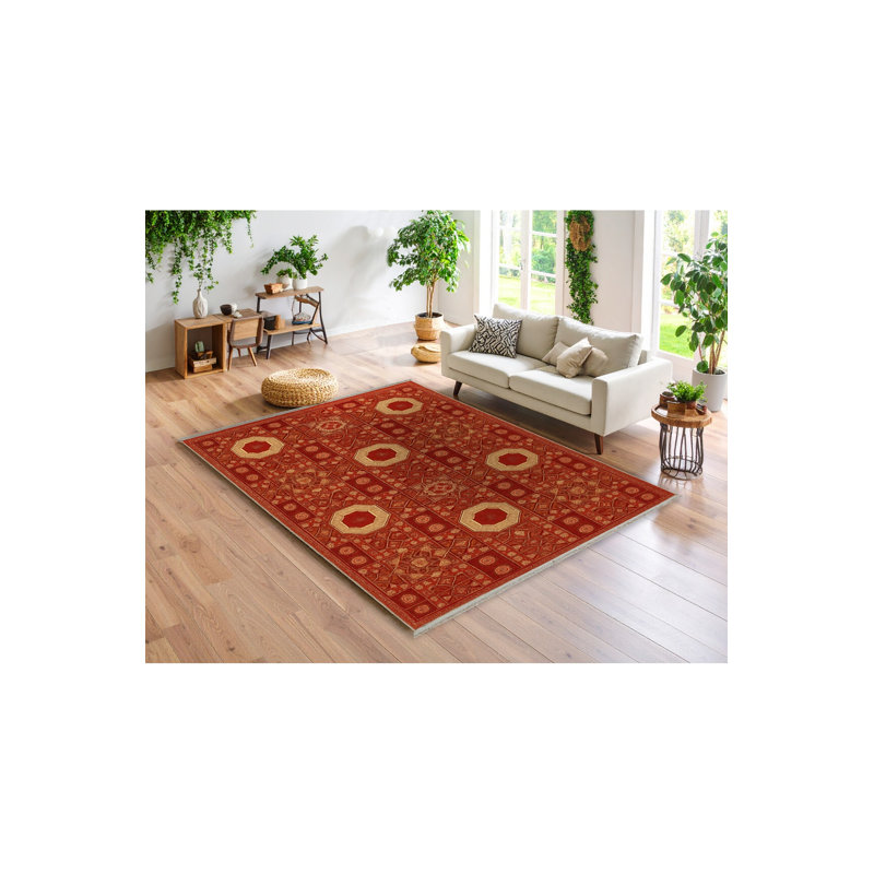 MOSSO Beige Ethnic Washable Woven Backing Area Rug, 2' x 2'11"