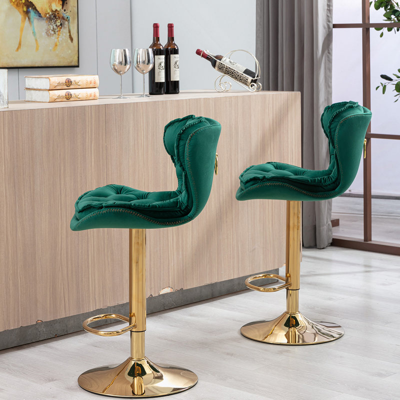 Ensemble de 2 tabourets de bar réglables avec repose-pieds chromé et base pivotante, Vert