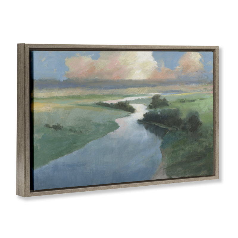  «Stream Landscape in Jan Floater» par Wellington Studio, Cadre flottant orme Montalcino, H 21 po x l 31 po