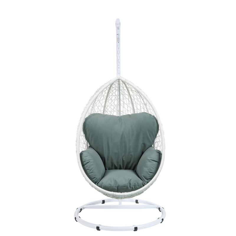 Simona Fabric & Wicker Hanging Chair, Green, White