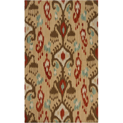 Tapis beige/brun en laine handwoven à tissage plat Glasco