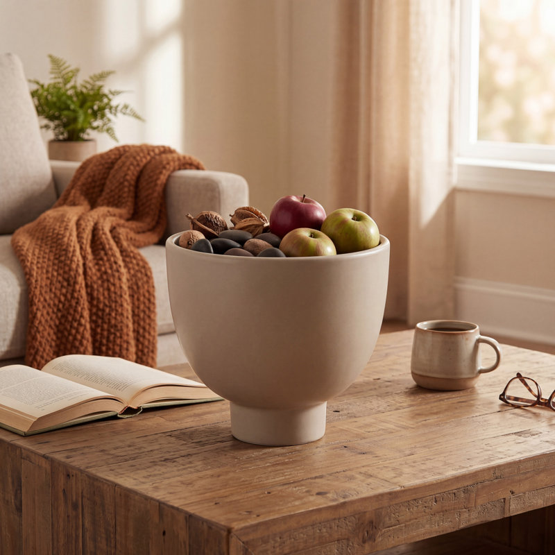 Grand bol décoratif en céramique avec base surélevée Cole and Grey, Beige