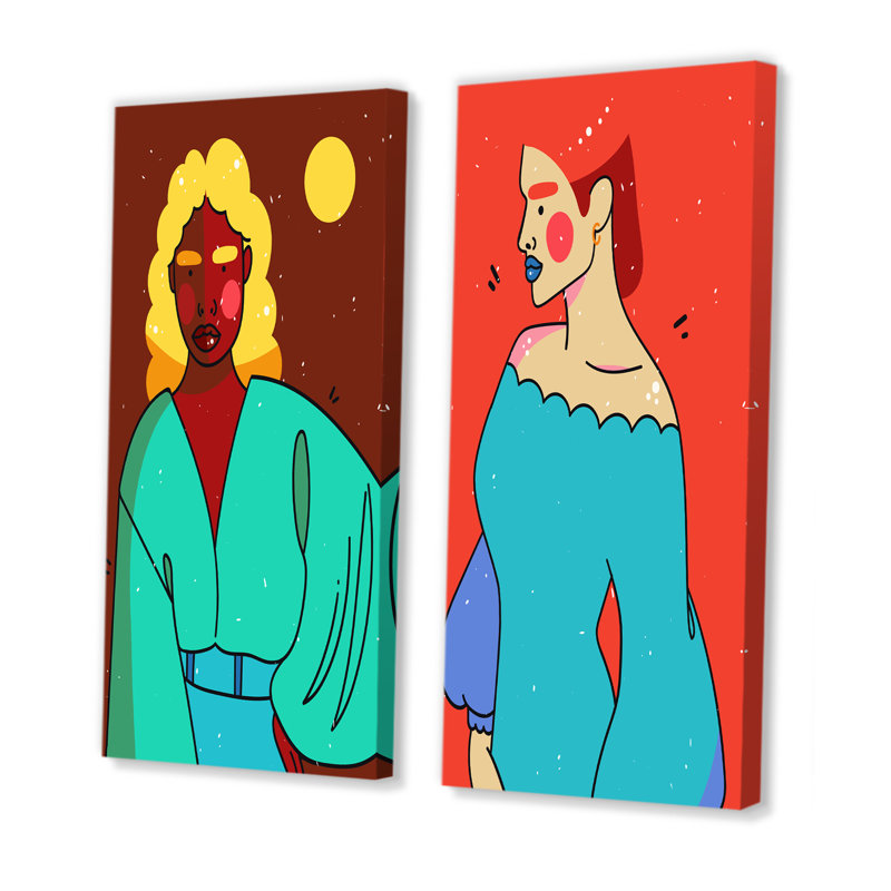 «Retro Woman Portrait Minimalistic Pop», ensemble de 2 impressions, Toile tendue, H 20 po x l 24 po x P 1 po