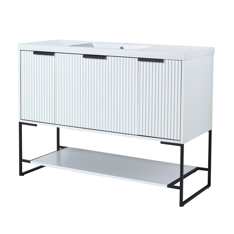 Meuble-lavabo autonome avec lavabo en résine, Blanc, Noir, noir, noir, noir