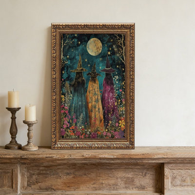 Cadre mural rétro Three Witches FloralOrnate - cadre décoratif doré pour art.