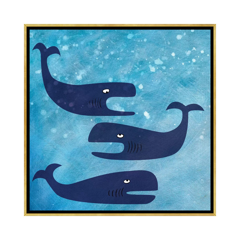 « Baleines » par Nic squirrell-impression, H 26 po x l 26 po x P 1,5 po, Pas de tapis, Toile encadrée d'or