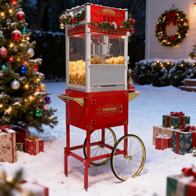 20oz Commercial Popcorn Maker,popcorn Cart,with Stainless Steel Kettle, Heat Keeper Light & Accessories For Home Parties & Movie Theaters