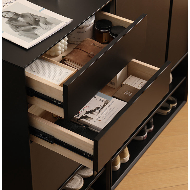 Armoire d'entrée pour chaussures en bois massif, Noir