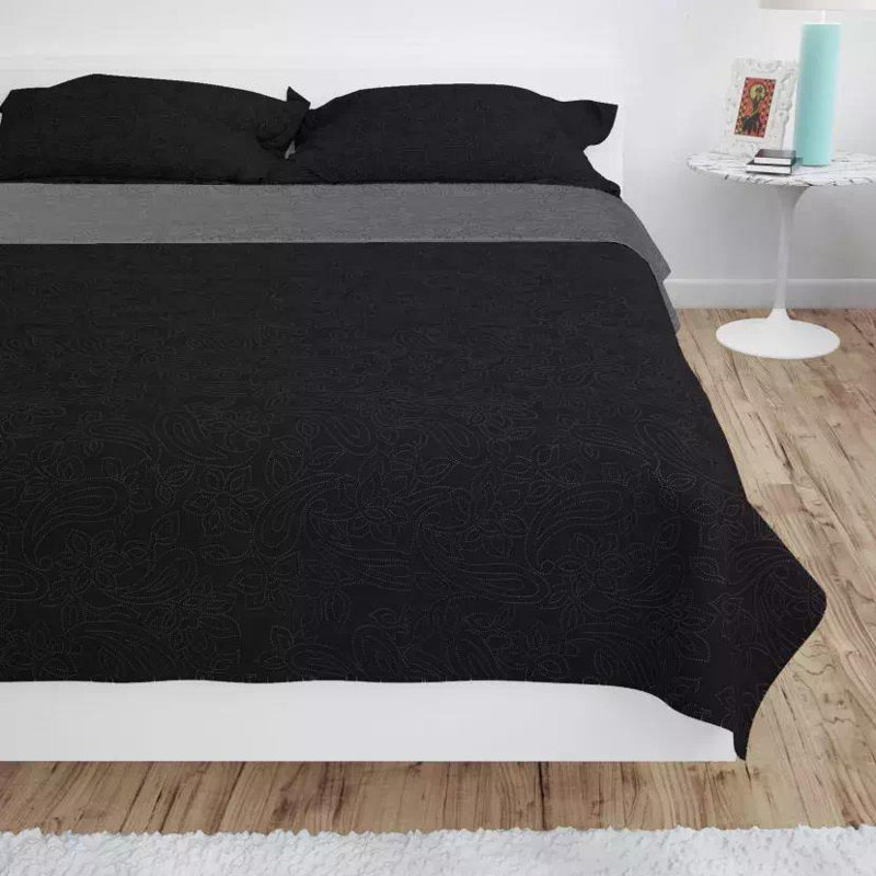 Carpentersville Solid Colour Bedspread, 230 x 260 cm Bedspread, Black/Grey