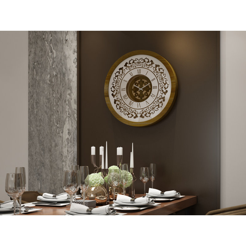 Allyna Manufactured Wood Wall Clock, 60cm H x 60cm W x 7cm D, Bronze Effect