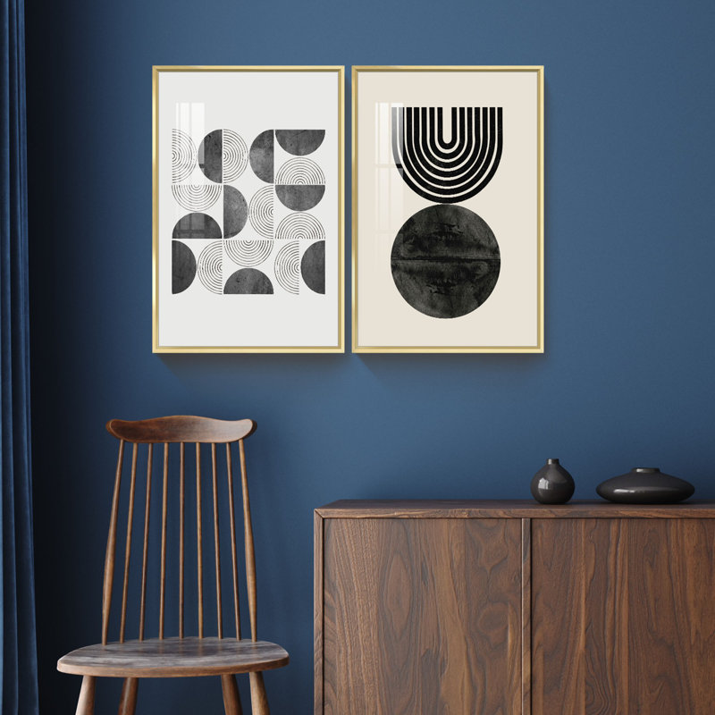 «Abstract Lines And Shapes», ensemble de 2 impressions encadrées sur toile, H 24 po x l 32 po x P 2,6 po, Or
