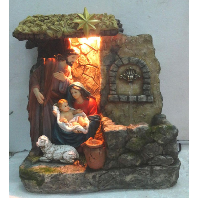 Fontaine de Noël crèche 14 po avec famille