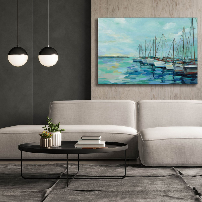 Toile épique «Breakwater and bateaux» par Silvia Vassileva, 60 po x 40 po, H 40 po x l 60 po