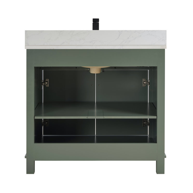 36" Solid Wood Sink Vanity With 1' Artificial Stone Top, Pewter Green, Rose Gold