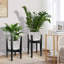 Ensemble de 2 supports à plantes ajustables avec plateau, support en bois pour plantes d'intérieur, compatible avec les pots de 20 à 30 cm, noir-1965416403