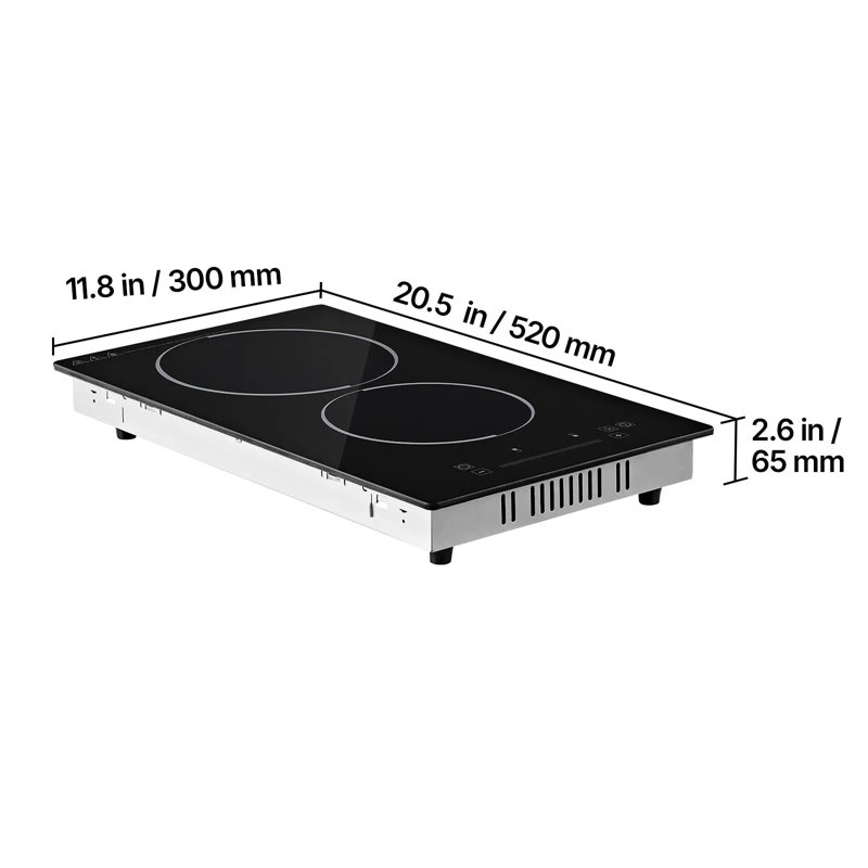 Plaque de cuisson électrique, 12 po, 2 brûleurs, surface de cuisson portative en céramique 1800 W, commande tactile, 9 niveaux de chaleur, 120 V