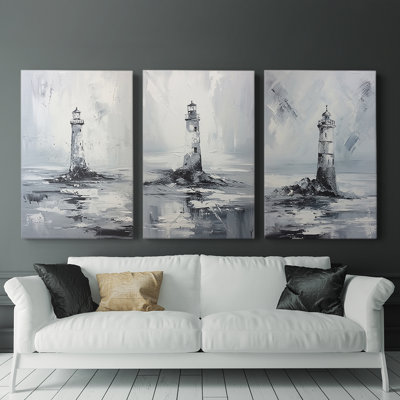 Série Sea and Shore Cxxx - Ensemble de 3 toiles tendues avec châssis - Prêt à être accroché