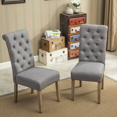 Habit Solid Wood Tufted Parsons Dining Chair, Set of 2, Grey