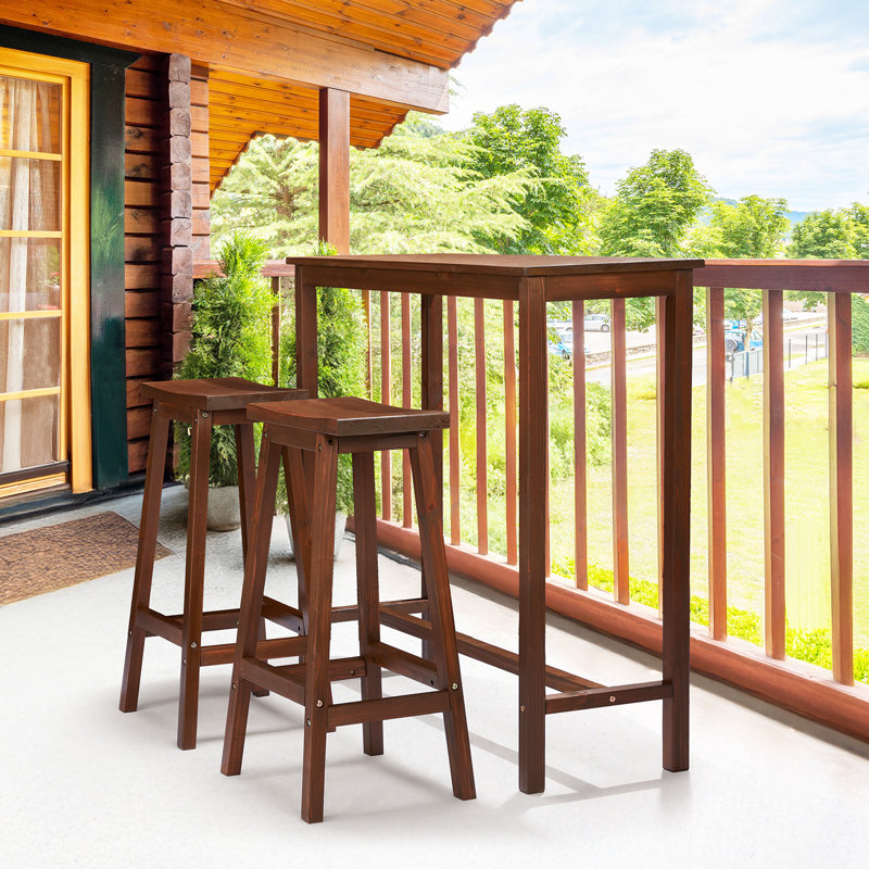 28,7 po Ensemble de 2 tabourets de bar en bois massif, Brun