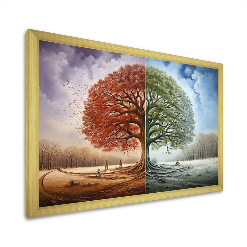 Arbre de vie toutes saisons - reproduction sur toile, H 34 po x l 44 po x P 1,5 po, Cadre doré à une seule photo