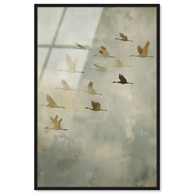 Crane Migration Acrylic Print Golden Boho Wall Art by Art Remedy, Ready to Hang, 10 x 15