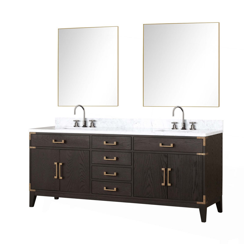 Ensemble de meuble-lavabo autoportant avec robinet et miroirs, 80", Brun