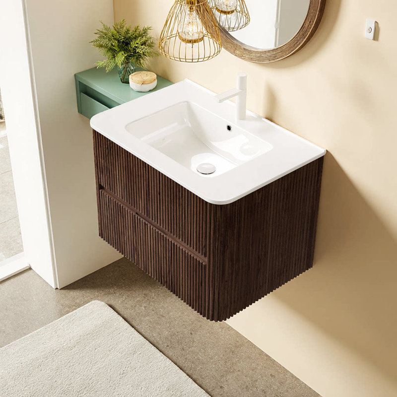 Meuble-lavabo mural 30 po avec lavabo, 2 tiroirs, armoire de contreplaqué, sans robinet