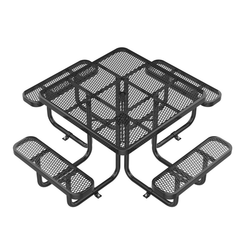 Table de pique-nique carrée 46 po avec trou pour parasol, Noir
