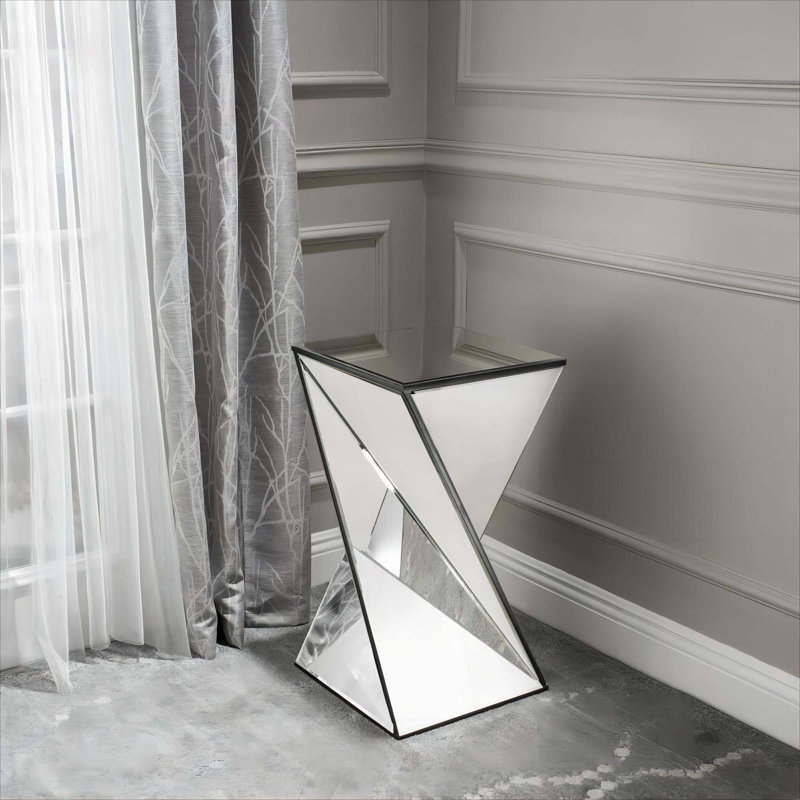 Table d'appoint géométrique à miroir, argent, design durable et transparent, moderne, chic, idéale pour la chambre à coucher, le bureau et le salon 13,75 po x l 13,75 po x H 25,6 po