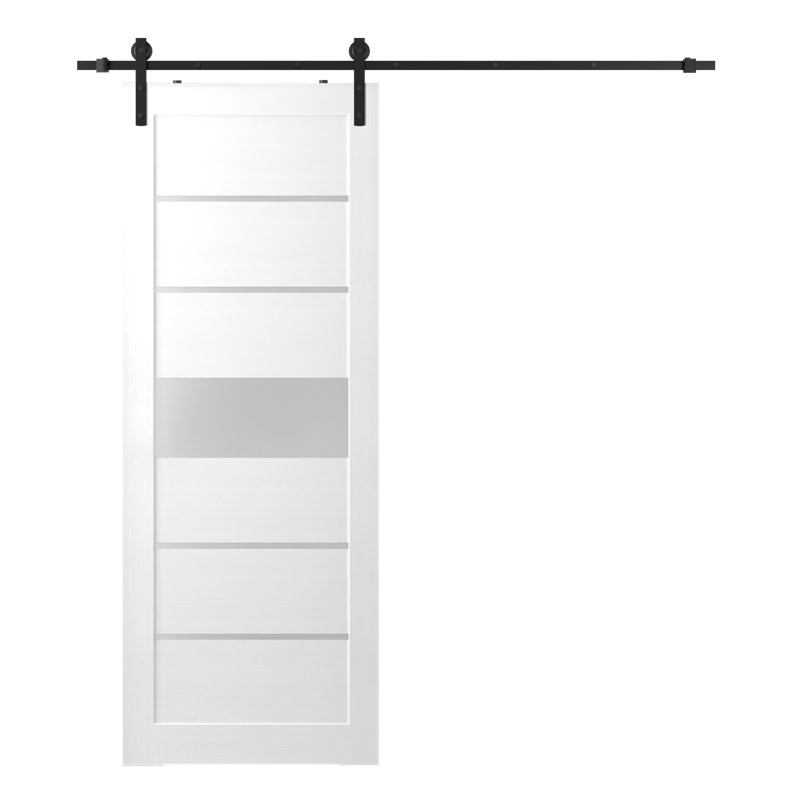 Porte de grange en bois manufacturé massif préfini avec quincaillerie d'installation Siah, Blanc, 35,875 po x 83,23 po
