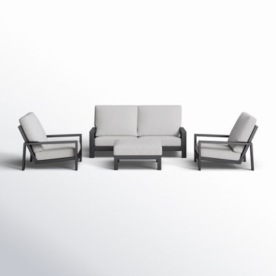 Hoyt 4-Piece Aluminum Lounge Outdoor Modern Conversation Sofa Set with Custom Cover