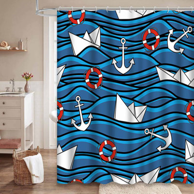 Rideau de douche Anchor Ship Lifebuoy Waves