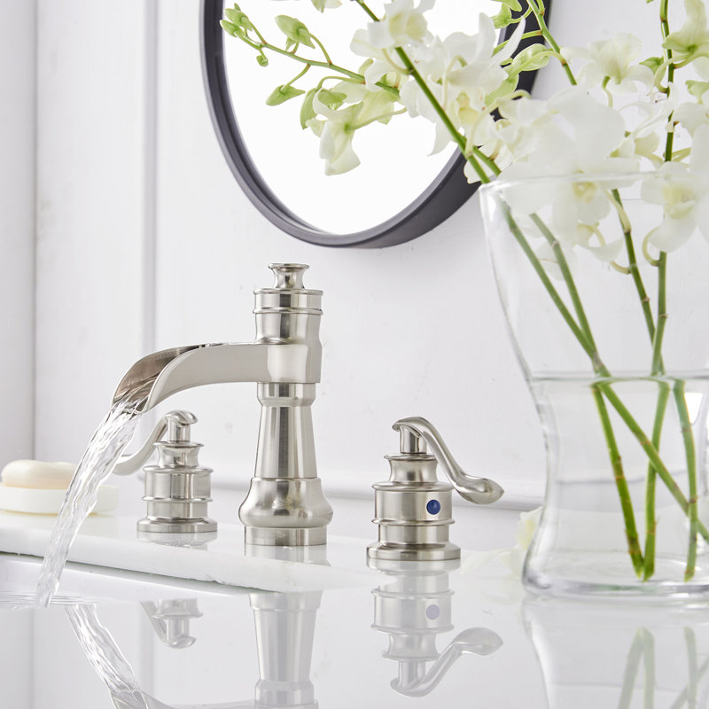 Two-Handle 3-Hole Deck Mount Widespread Bathroom Faucet with Drain Assembly, Brushed Nickel
