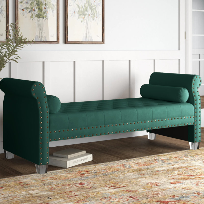 Alianny Upholstered Tufted Bench, Green Velvet