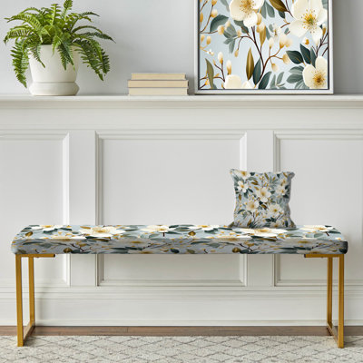 Banc floral rembourré or