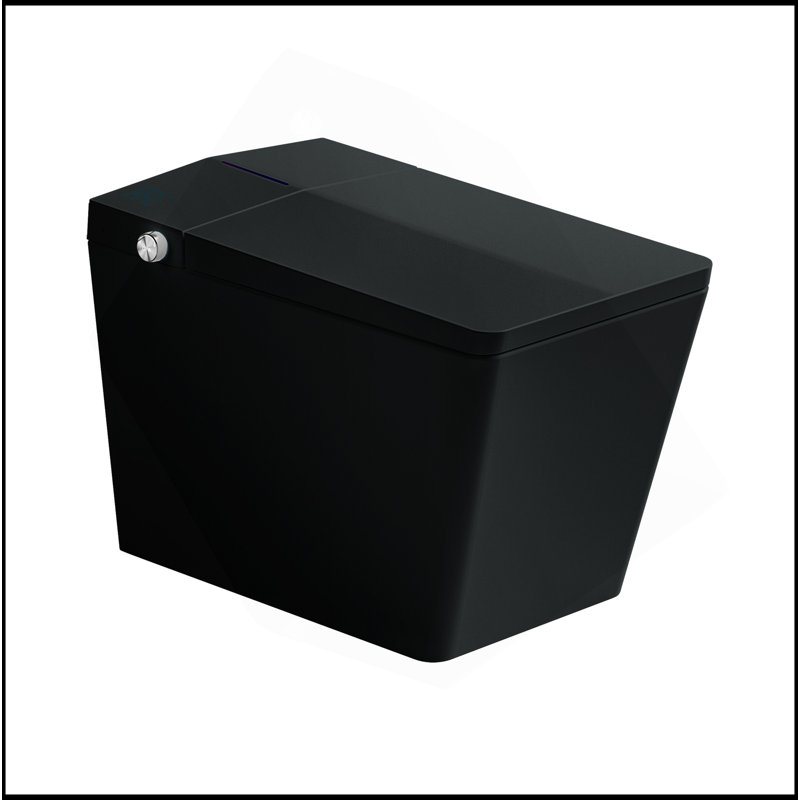 Black Square Smart Toilet With Built-In Tank For Bathroom, Remote Control, Tankless Bidet Toilet With Foot Touching Lid Opening, Auto Flush, Heated Seat, LED Digital Display, User Memory, Matte Black