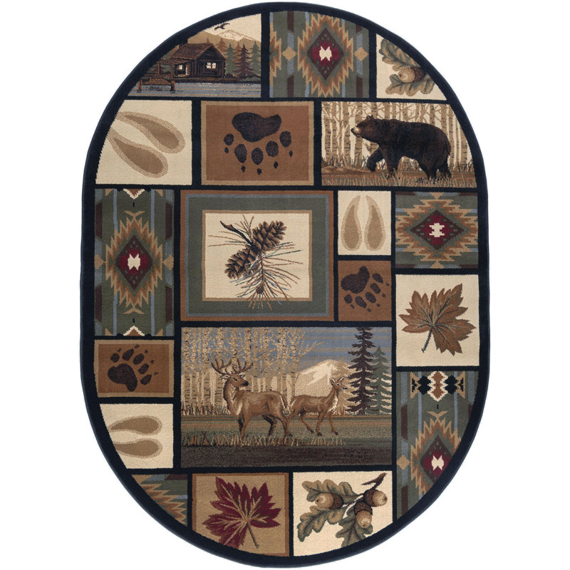 Tapis brun et beige de style Sud-Ouest, Ovale 2 pi 8 po x 4 pi