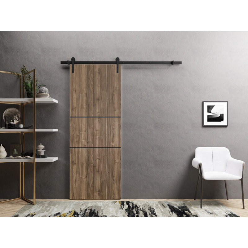 Porte de grange en bois massif massif, Noyer, 32 po x 96 po