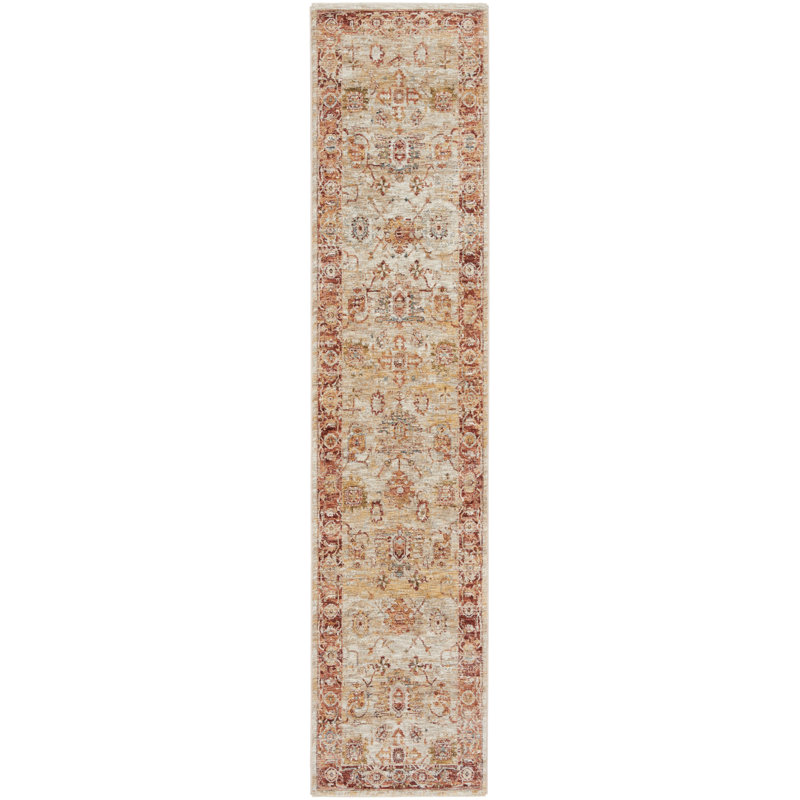 Tapis ivoire à bordure Sahar, Rectangle 2 pi 3 po x 10 pi 2 po