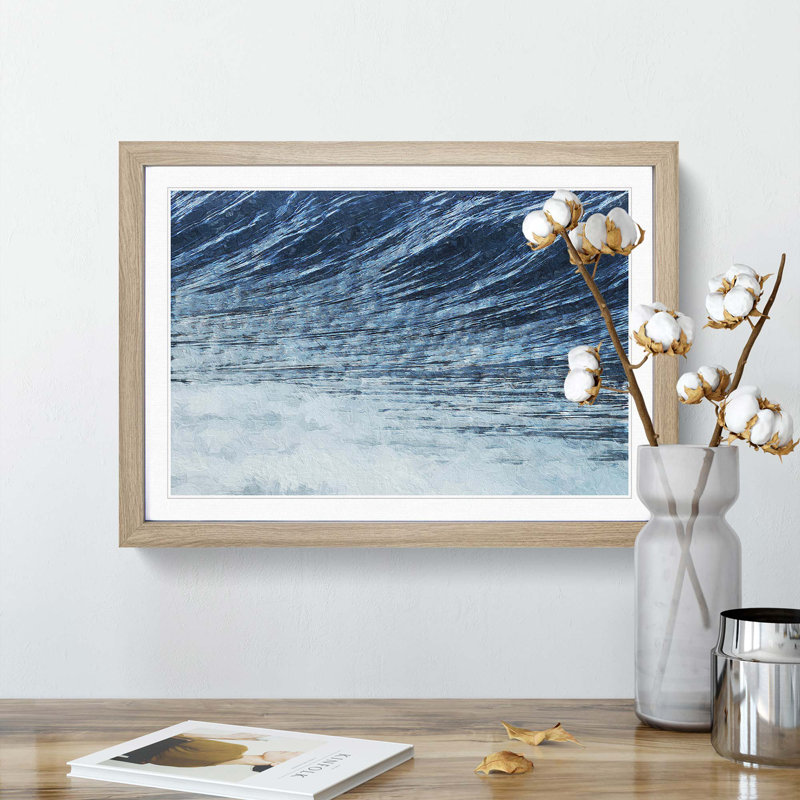 Rising of the Wave in Blue - Picture Frame Painting Print, 27cm H x 36cm W x 2cm D, Oak Framed
