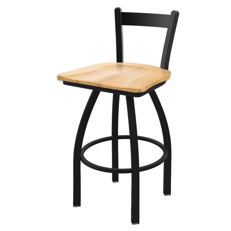Tabouret de comptoir pivotant 821 Catalina, Noir froissé, Bois - Érable naturel