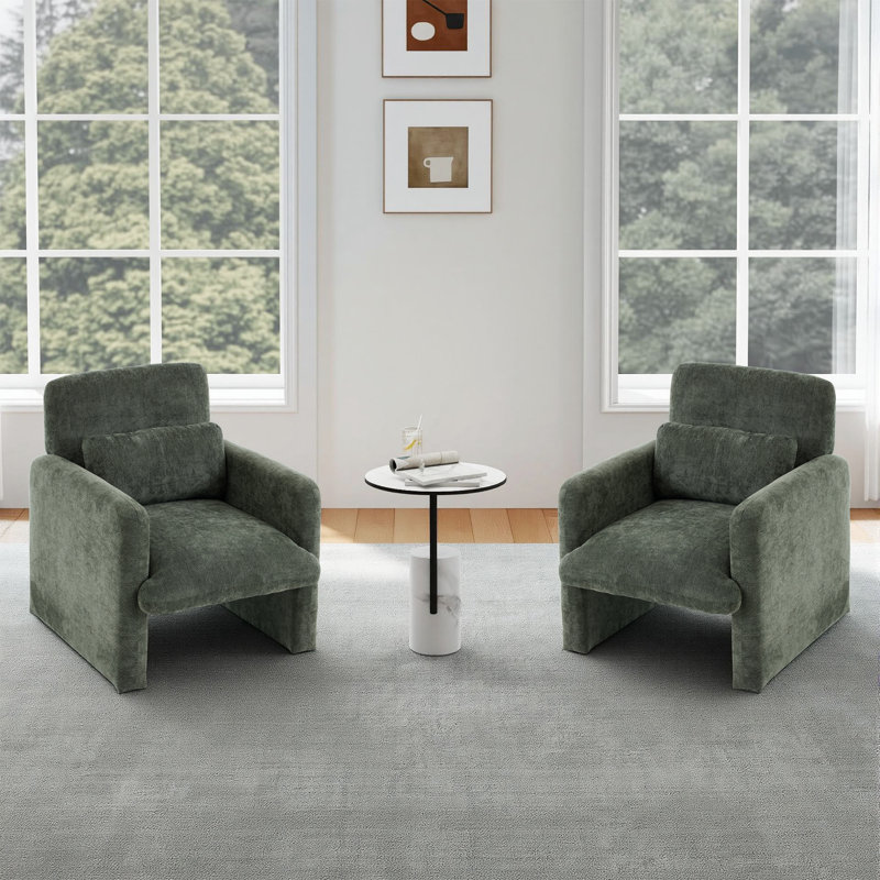 Ensemble de 2 fauteuils d'appoint rembourrés 28,74 po de largeur, Vert, 2