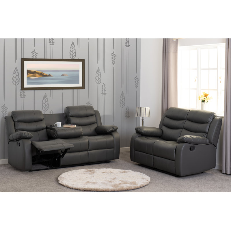 Mokhtar 2 Piece Reclining Sofa Set, Dark Grey