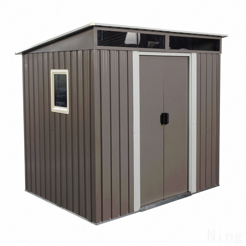 Remise de rangement extérieure en métal 6 pi x 5 pi avec plaque transparente pour fenêtre, Gris