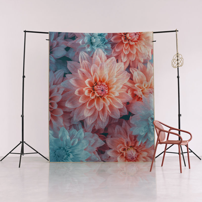 Tapis décoratif bleu et rose, Rectangle 4 pi 7,12 po x 6 pi 6,74 po