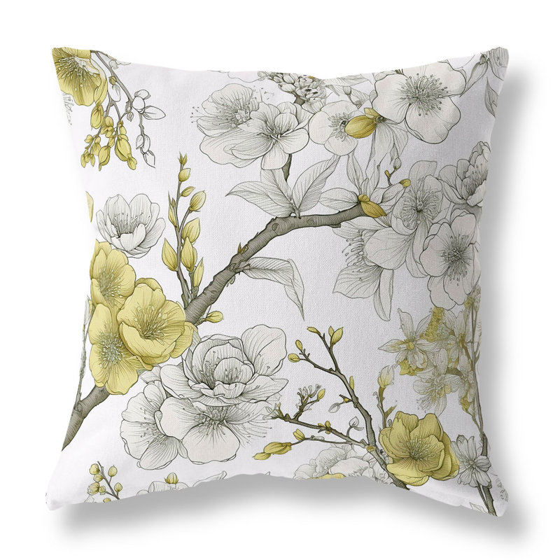 Coussin décoratif réversible Petal Poetry, H 18 po x l 18 po, Floral, blanc et or