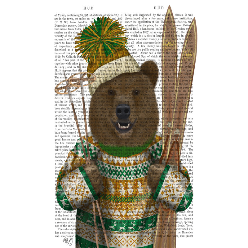 Bear In Christmas Sweater by Fab Funky - Wrapped Canvas Print, 46cm H x 30cm W