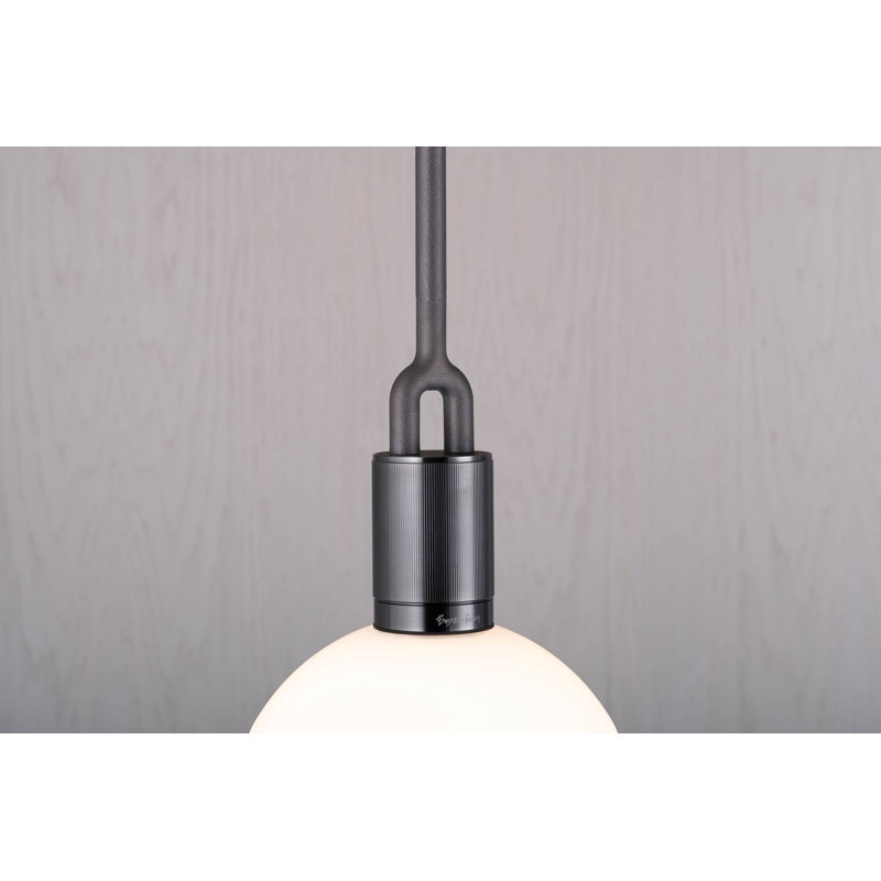 Luminaire suspendu fourche / globe / moyen, Bronze industriel / opale