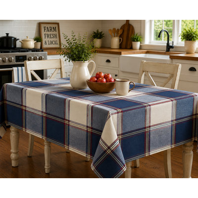 52"x52" Sq. Sherwood Navy-Check Pattern Tablecloth