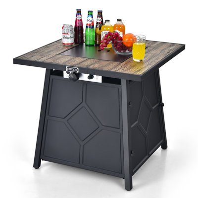 Donnivin Square Stainless Steel Propane Smokeless Fire Pit Table with Hidden Fuel Tank
